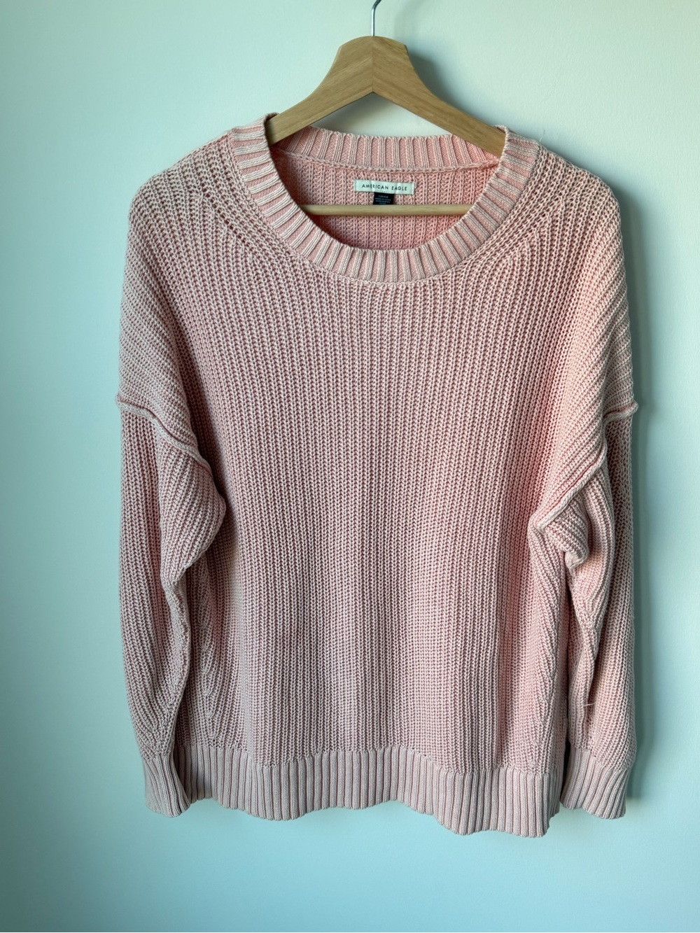 American Eagle Outfitters 100% Cotton Blush Pink Crewneck Sweater